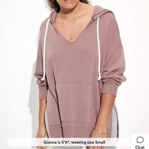 AE fleece notch neck hoodie - Rose